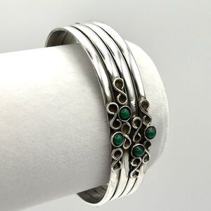 Taxco 925 Sterling Silver and Chrysoprase Cuff Bracelet 7"
